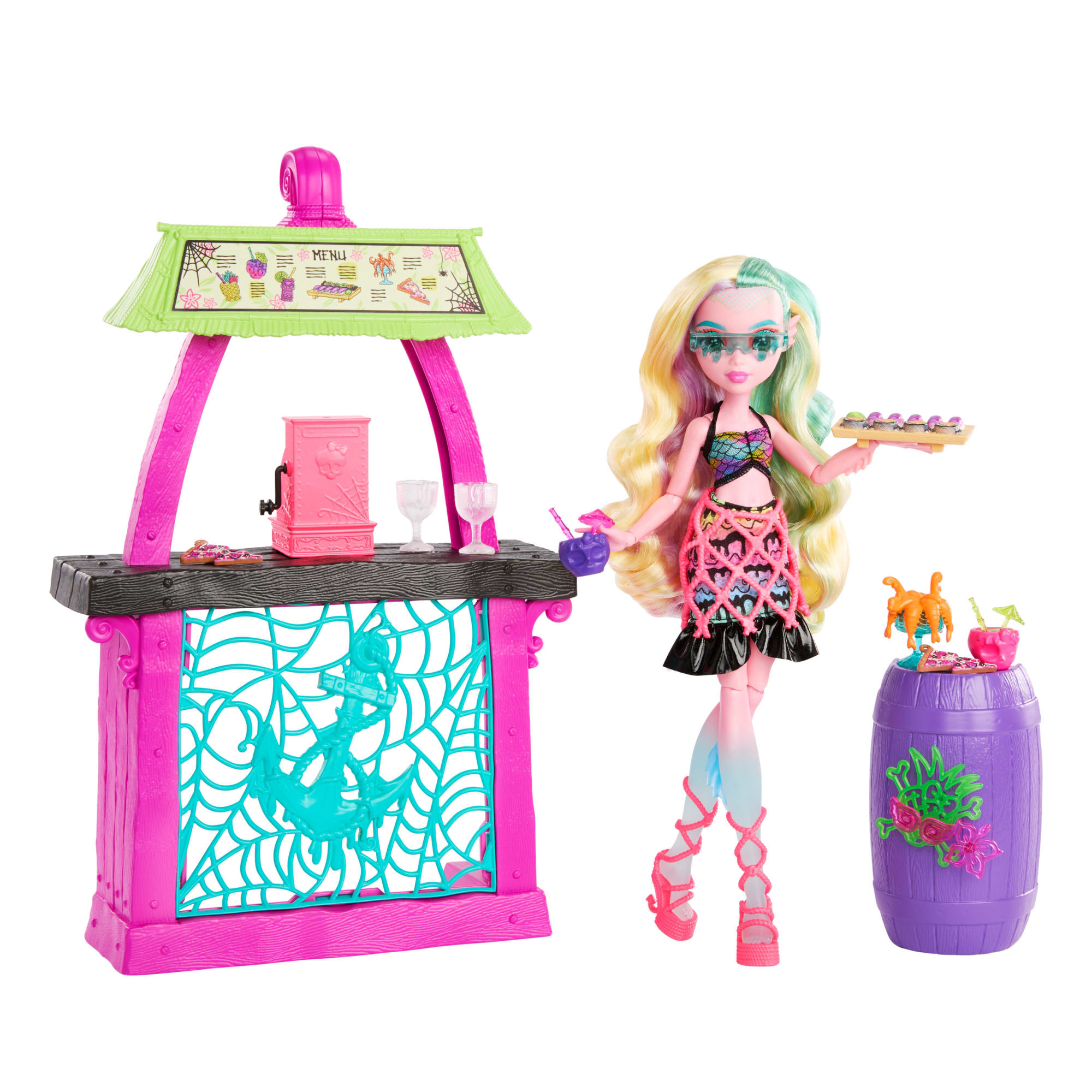 fisher price Monster High Lagoona Blue Fashion Doll And Playset, Scare-Adise Island Snack Shack With Food Accessories