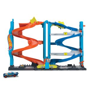 fisher price Hot Wheels City Pista de Juguete Torre de Carreras con Doble Altura
