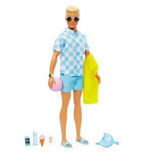 fisher price Blonde Ken Doll With Swim Trunks And Beach-Themed Accessories