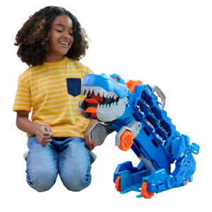 fisher price Hot Wheels City Ultimate T-Rex Transporter, Hauler Transforms into A Dino, Featured in ??Let's Race??