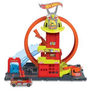 fisher price Hot Wheels City Super Loop Fire Station Playset, Track Set With 1 Toy Car